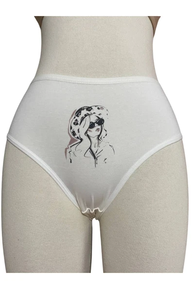 İNSPİRA Büyük Beden Pamuklu Külot Leopar Desenli Ve Kız Figürlü 2'Li Paket Hipster Yüksel Bel - 5
