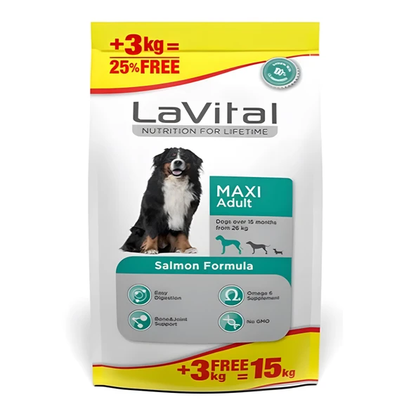 LaVital Somon Balıklı Büyük Irk Yetiskin Köpek Mamasi 12+3 Kg - Resim 2
