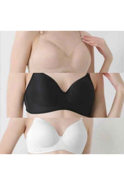 İNSPİRA Telsiz İçi Boş Kaplı Lotus Toparlayıcı Sütyen 3'lü Paket Ten Rengi Siyah Beyaz