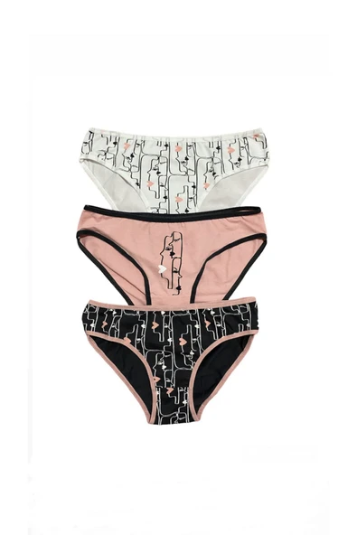 İNSPİRA Pamuklu Elastan Kadın 3’lü Paket Yüz Desenli Klasik Külot - 7