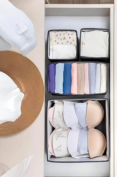 4'lü Dolap İçi Çamaşır Düzenleyici Set, Bebek Kıyafet Eşarp Çorap Sütyen Eşya Saklama Kutu Seti - Resim 4