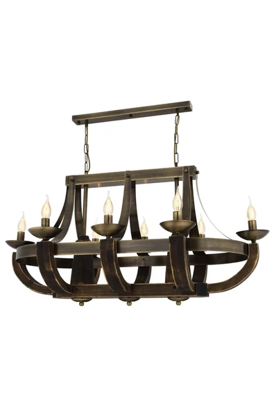 AVONNI AV-1644-8E-YM Eskitme Kaplama Avize E14 Metal Ahşap 106x58cm - 1