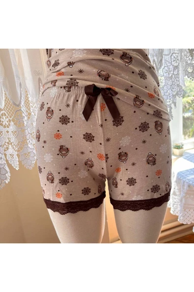 İNSPİRA İnce Askılı Şortlu Pamuklu Pijama Takımı Dantel Detaylı - 3