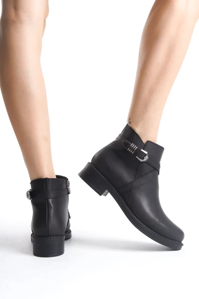 ALMILA Fermuarlı Lastikli Ortopedik Taban Topuklu Kadın Bot CST - Siyah - 3