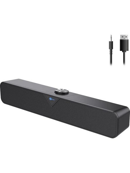 Lecoo DS102 Kablolu USB/AUX 6W Soundbar Taşınabilir Stereo Hoparlör Siyah - 1