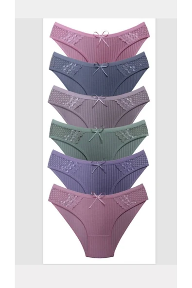 İNSPİRA Pamuklu Yüksek Bel Dantel Detaylı Büyük Beden Kadın Külot 6'lı Paket Fitilli Model Bato