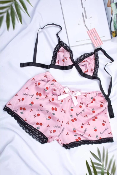 İNSPİRA Kadın Ip Askılı Büstiyer Şort Saten Gecelik Takımı