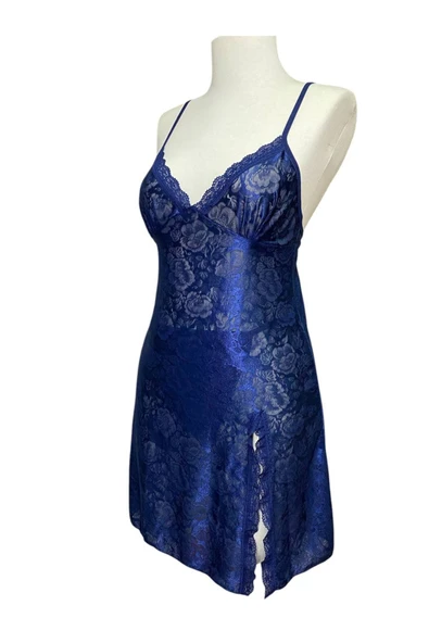 İNSPİRA Kadın Kısa Jakarlı Yırtmaç Detaylı Transparan Gecelik Tanga Takım - 6