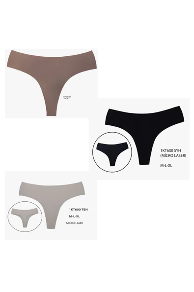 İNSPİRA Micro Lazer Kesim String Tanga Micro Kumaş 3 lü Paket Siyah Vizon Ten Rengi Naylonumsu Doku Değildir