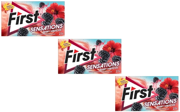 First Sensations Berry Hibiscus Böğürtlen ve Hibiskus Aromalı Şekersiz Tatlandırıcılı Sakız - 3'lü Paket - 1