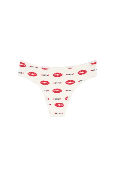 İNSPİRA Pamuk Elastin Karışımı Kadın Külot Tanga 3 Lü Paket Kırmızı Beyaz Lacivert Öpücük Kiss String - 4