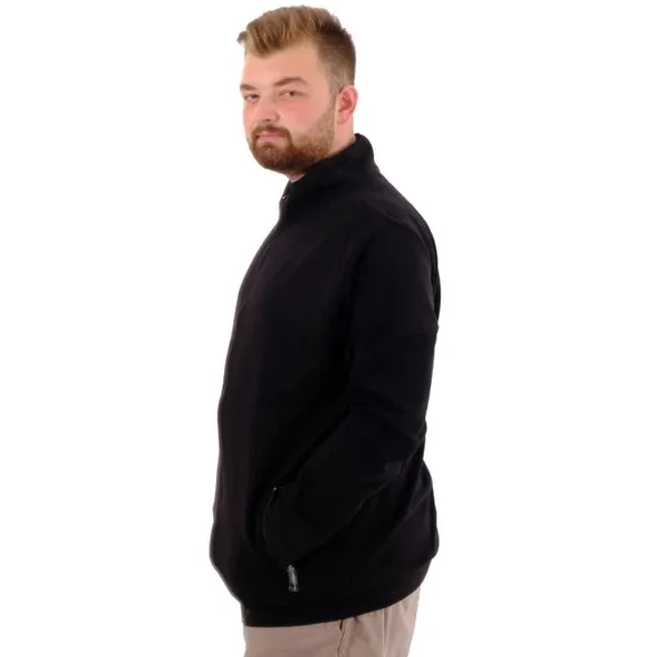 Buyuk Beden Erkek Hırka Fermuarlı Stell Dik Yaka 20571 Siyah - 3