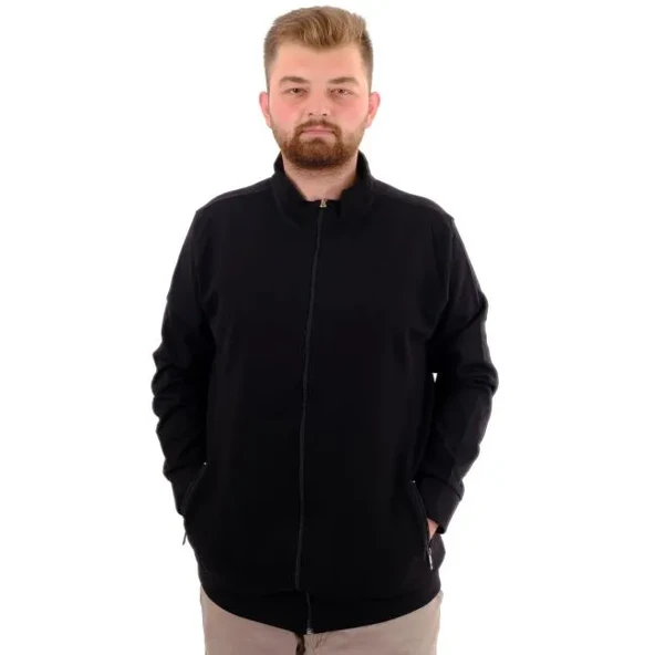 Buyuk Beden Erkek Hırka Fermuarlı Stell Dik Yaka 20571 Siyah