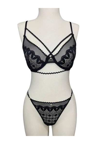 İNSPİRA Dantel Detaylı Kapsız Likralı Sütyen Külot Takımı İç Giyim Slip Külot Brazilyan