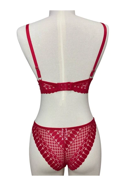 İNSPİRA Dantel Işlemeli Kırmızı Dolgulu Balenli Destekli Sütyen Külot Iç Çamaşır Takımı Push Up - 7