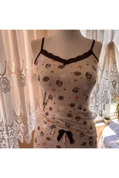İNSPİRA İnce Askılı Şortlu Pamuklu Pijama Takımı Dantel Detaylı - 2
