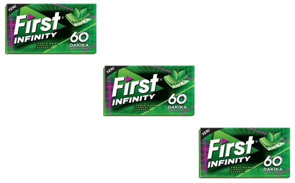 First 60 Dk Infinity Yeşil Nane Aromalı Şekersiz Tatlandırıcılı Sakız - 3'lü Paket - 1