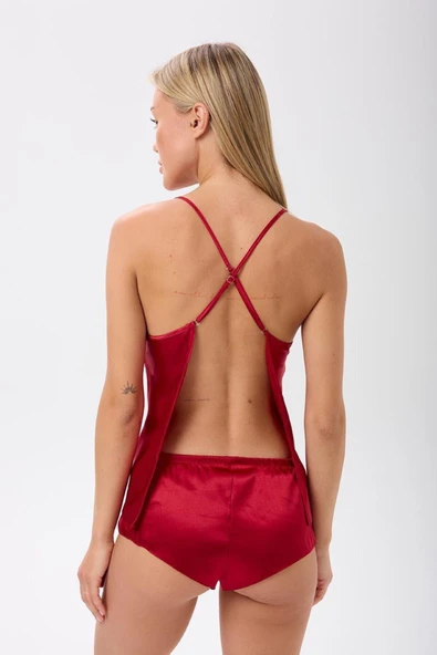 İNSPİRA Saten İp Askılı Sırt Dekolteli Brazillian Şort Gecelik Takımı