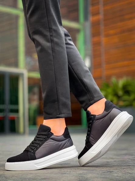 KB-046 Kuback Siyah Paraşüt Beyaz Yüksek Taban Günlük Spor Ayakkabı - Resim 2