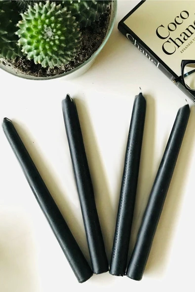 LightHome 4 Adet Siyah Varaklı Siyah Renk Silindir Konik Şamdan Mumu Düz White Uzun Konik 4'lü ürün görseli