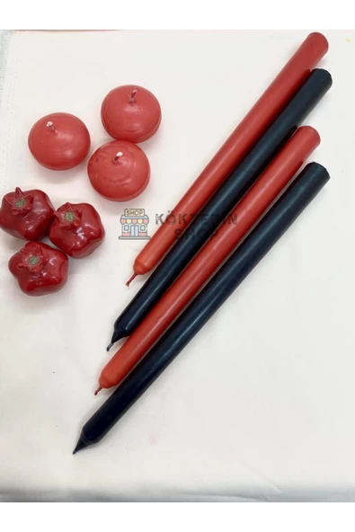 KÖKTEKİN SHOP Siyah Kırmızı Renk Kokulu Konik Şamdan Mum - 4'lü Set ürün görseli