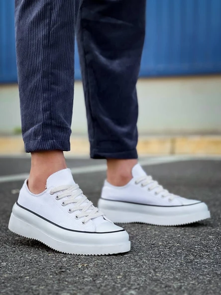 KB-CX-3 Kuback Kısa Beyaz Keten Beyaz Yüksek Taban Spor Ayakkabı ürün görseli