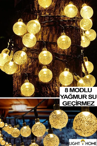 LightHome Güneş Enerjili Işıklar 50 Led 7 Metre Sarı Kristal Küre 8 Modlu Bahçe Düğün Parti Dekor Işıkları ürün görseli