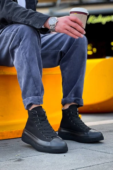 KB-CX-3 Kuback Uzun Siyah Keten Siyah Yüksek Taban Spor Ayakkabı - Resim 3