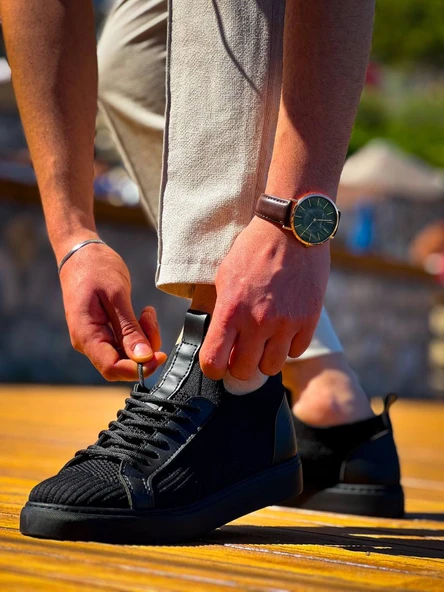 KB-112  Kuback Siyah Siyah TabanTriko Bağcıklı  Günlük Erkek  Ayakkabı - Resim 2