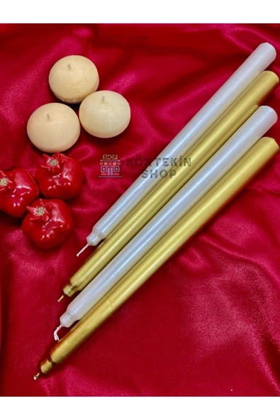 KÖKTEKİN SHOP Gold Beyaz Renk Sedefli Kokulu Konik Şamdan Mum - 4'lü Set