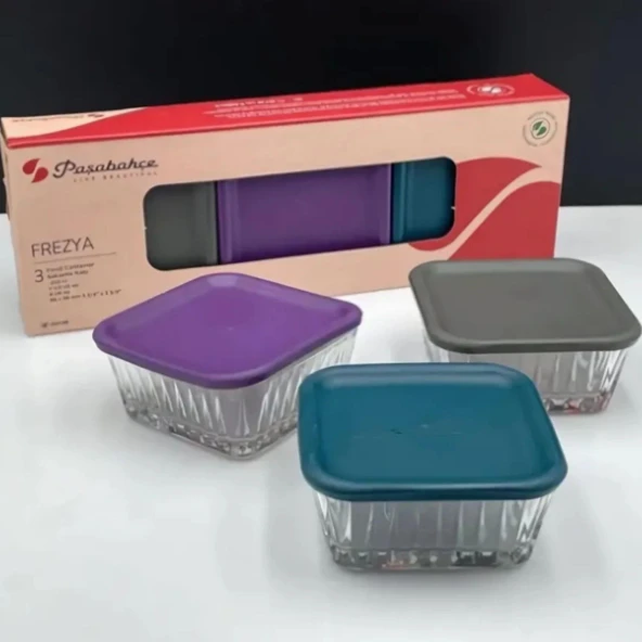 PASABAHCE 1206750 3 LU SET FREZYA RENKLI KAPAKLI SAKLAMA KABI