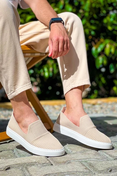 KB-114  Kuback  Bej Triko Yüksek Taban Bağcıksız Günlük Erkek Ayakkabı ürün görseli