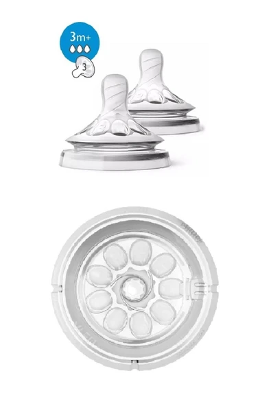 Philips Avent %100 Natural Biberon Yumuşak Emziği Orta Akışlı 3 Delikli 2'li Biberon Emziği 3 Ay+
