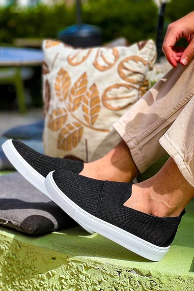 KB-114  Kuback Siyah Triko Yüksek Taban Bağcıksız Günlük Erkek Ayakkabı - 2