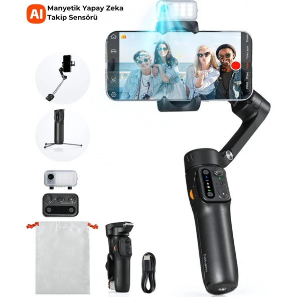 Hohem Isteady V3 Yapay Zeka Takip Sensörlü 3 Eksenli Telefon Sabitleyici Gimbal