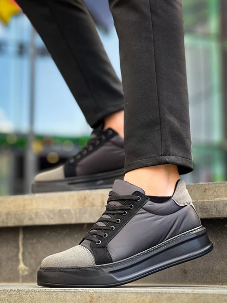 KB-X46 Kuback Siyah Gri Yüksek Siyah Taban Günlük Spor Ayakkabı - Resim 4