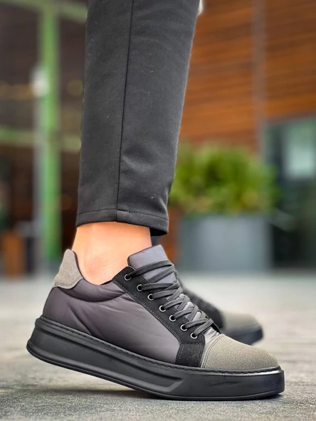 KB-X46 Kuback Siyah Gri Yüksek Siyah Taban Günlük Spor Ayakkabı - Resim 2
