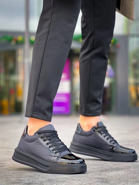 KB-X46 Kuback Siyah Rugan Yüksek Siyah Taban Günlük Spor Ayakkabı - Resim 3