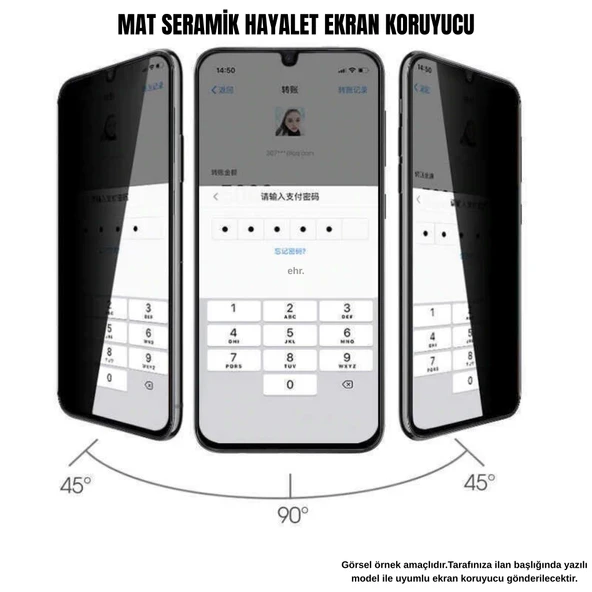 iPhone 14 Pro Max Uyumlu Tam Kaplayan Gizlilik Filtreli Mat Seramik Hayalet Ekran Koruyucu x2 - 2
