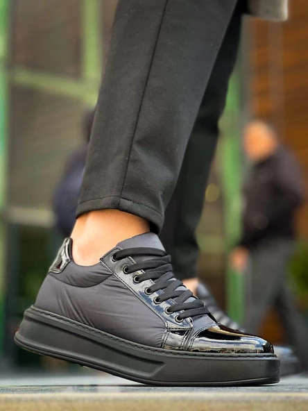 KB-X46 Kuback Siyah Rugan Yüksek Siyah Taban Günlük Spor Ayakkabı - Resim 4