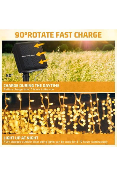 LightHome 300 Led Solar Enerjili Peri Led Işık Güneş Enerjili Balkon Bahçe Parti Yılbaşı Dekor Işığı - Resim 5