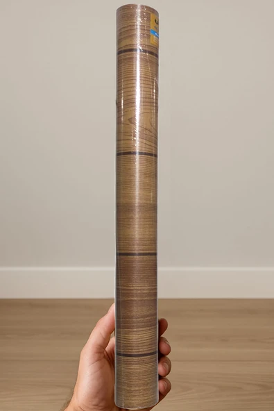 Yapışkanlı Asetat Kahverengi Çizgili Ahşap Desenli 45x200 cm - 1 Adet - 1
