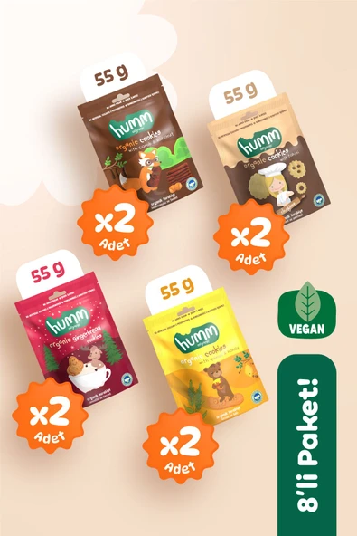 Humm Organic Organik Tatlı Kurabiye Atıştırmalık Paketi - 8 Adet (4 ÇEŞİT) ürün görseli