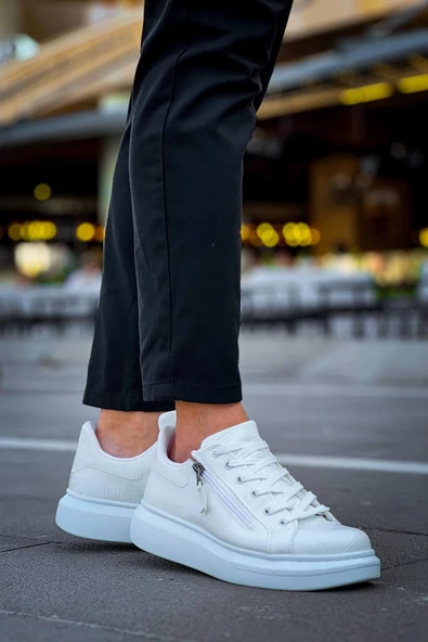 KB-309  Kuback Beyaz Fermuar Ve Bağcıklı  Günlük Erkek  Ayakkabı - Resim 3