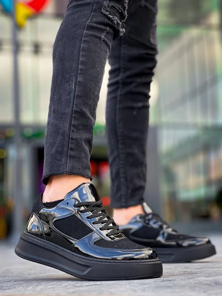 KB-X8 Kuback Siyah Rugan Yüksek Siyah Taban Günlük Spor Ayakkabı - Resim 2