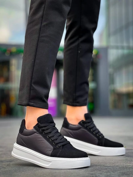 KB-046 Kuback Siyah Paraşüt Beyaz Yüksek Taban Günlük Spor Ayakkabı - Resim 3