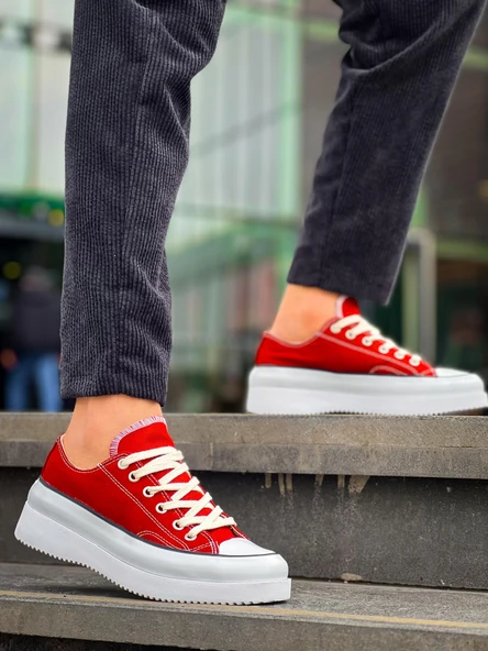 KB-CX-3 Kuback Kısa Bordo Keten Beyaz Yüksek Taban Spor Ayakkabı - 4