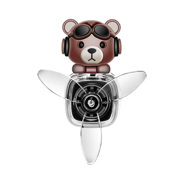 Pervaneli Klima Süsü Oto Koku Klipsi Siyah Uçaklı Kahverengi Pilot Ayı Hava Ferahlatıcı Maskot ürün görseli 1