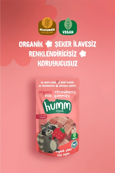 Humm Organic Organik Glutensiz Vegan Çilekli Mini Küpler Atıştırmalık Paketi - 6 Adet - Resim 2