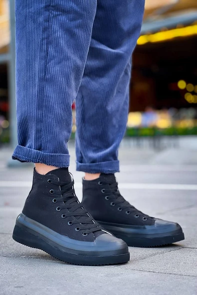 KB-CX-3 Kuback Uzun Siyah Keten Siyah Yüksek Taban Spor Ayakkabı - Resim 4